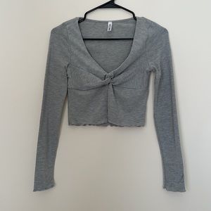 Gray Cropped Long Sleeve Shirt